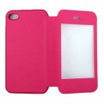 Wholesale iPhone 4S 4 Slim Touch Screen Flip Leather Case (Hot Pink)